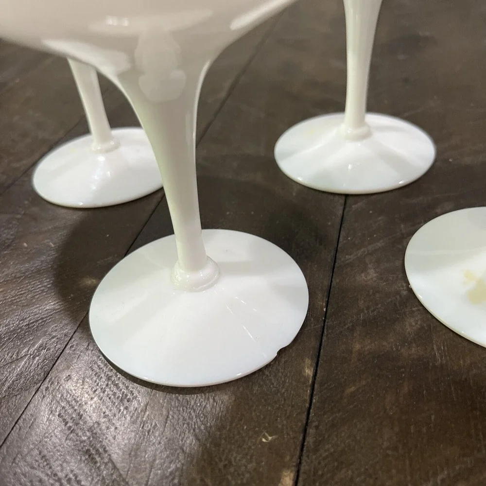 Old Morgantown Solid White‎ Vision Flower Etched Saucer Champagne Glass Set Of 4